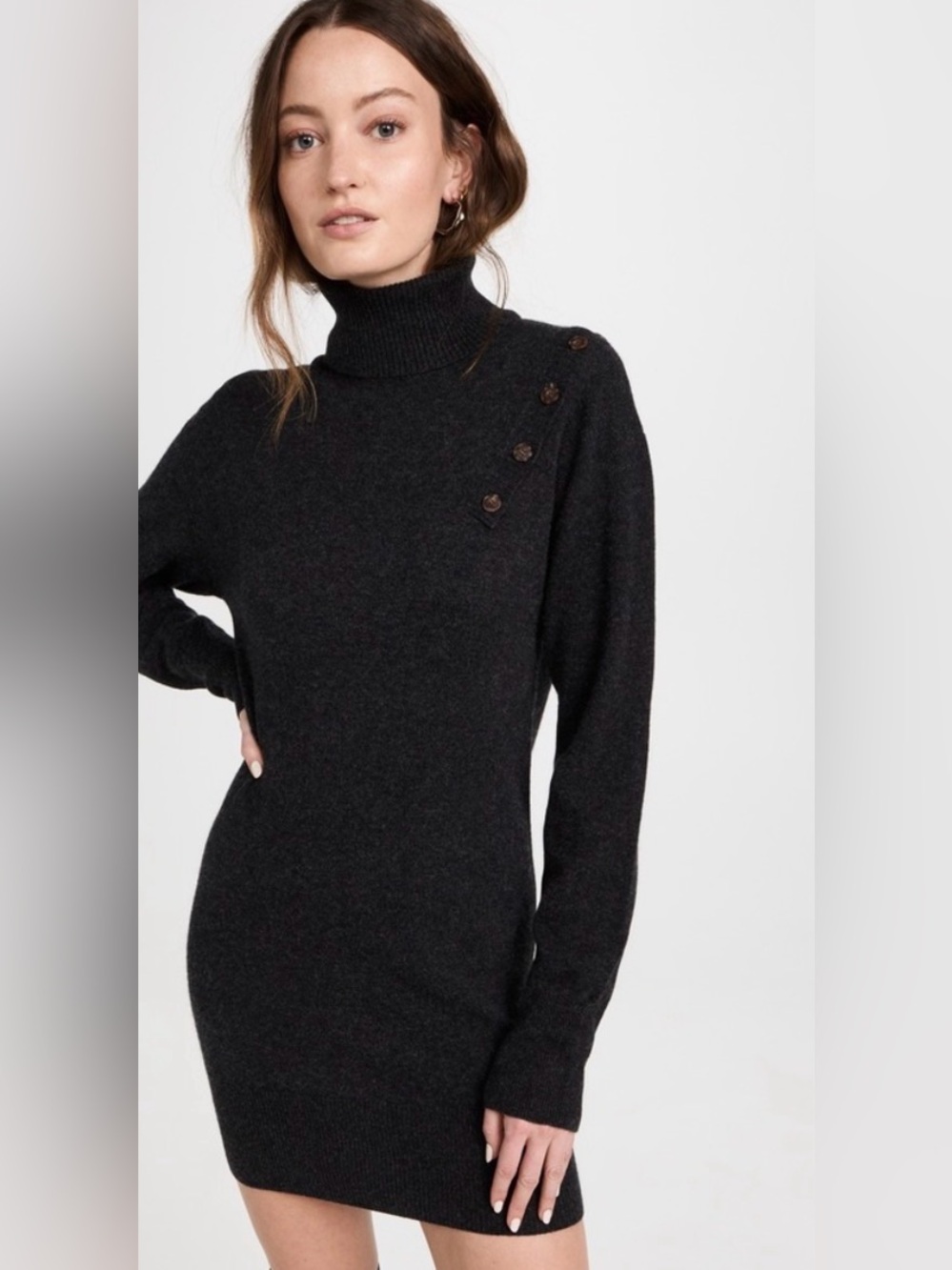 Naadam wool cashmere Button detail Turtleneck Sweater Dress minimalist old money